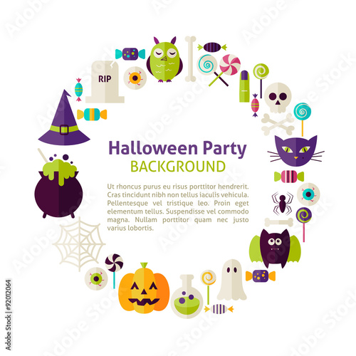Flat Style Vector Circle Template Collection of Halloween Party
