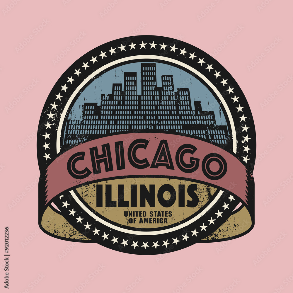 Obraz premium Grunge rubber stamp with name of Illinois, Chicago