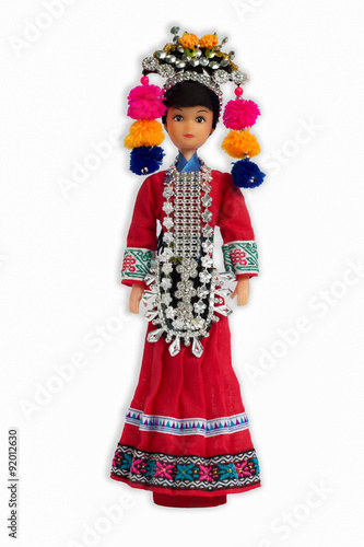 Ethnic and cultural doll dress isolated indigenous tribes white background