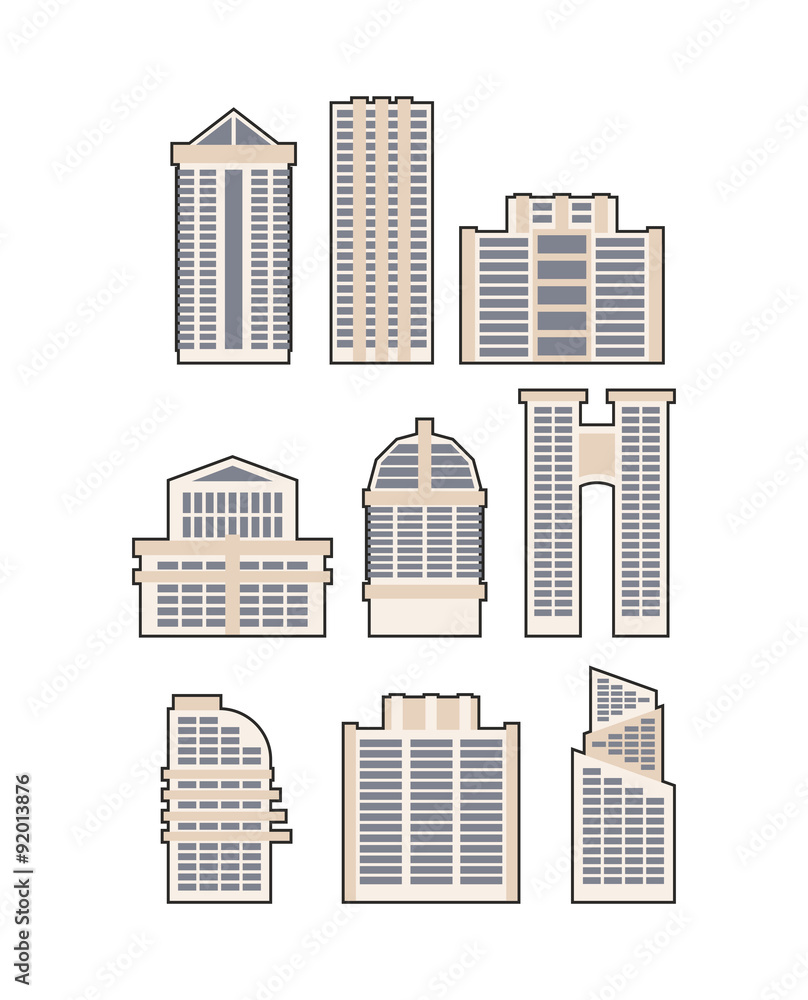 Set  skyscrapers and buildings. Vector icon.  Urban House