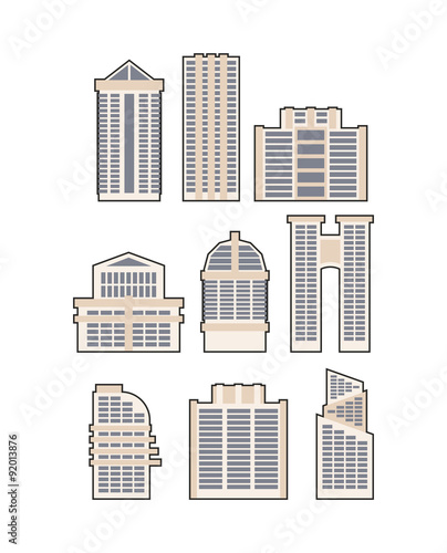 Set skyscrapers and buildings. Vector icon. Urban House