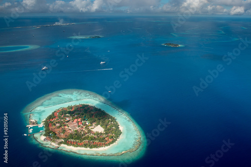 maldives aerial view male atoll landscape from airplane