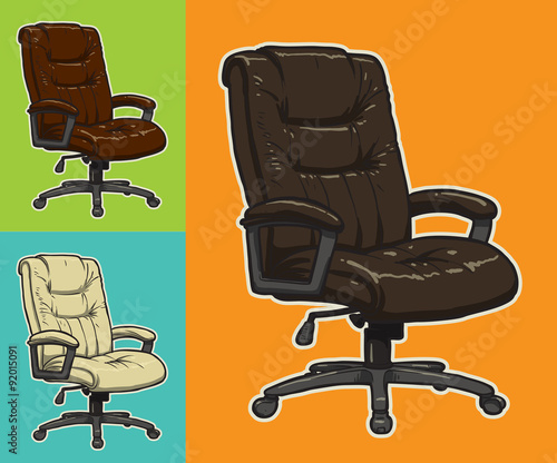 Vector color office chairs on a green-blue-orange background. 