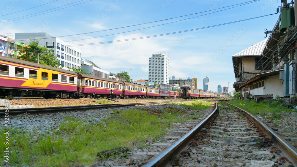 Thai train with blue sky Thai train with blue sky