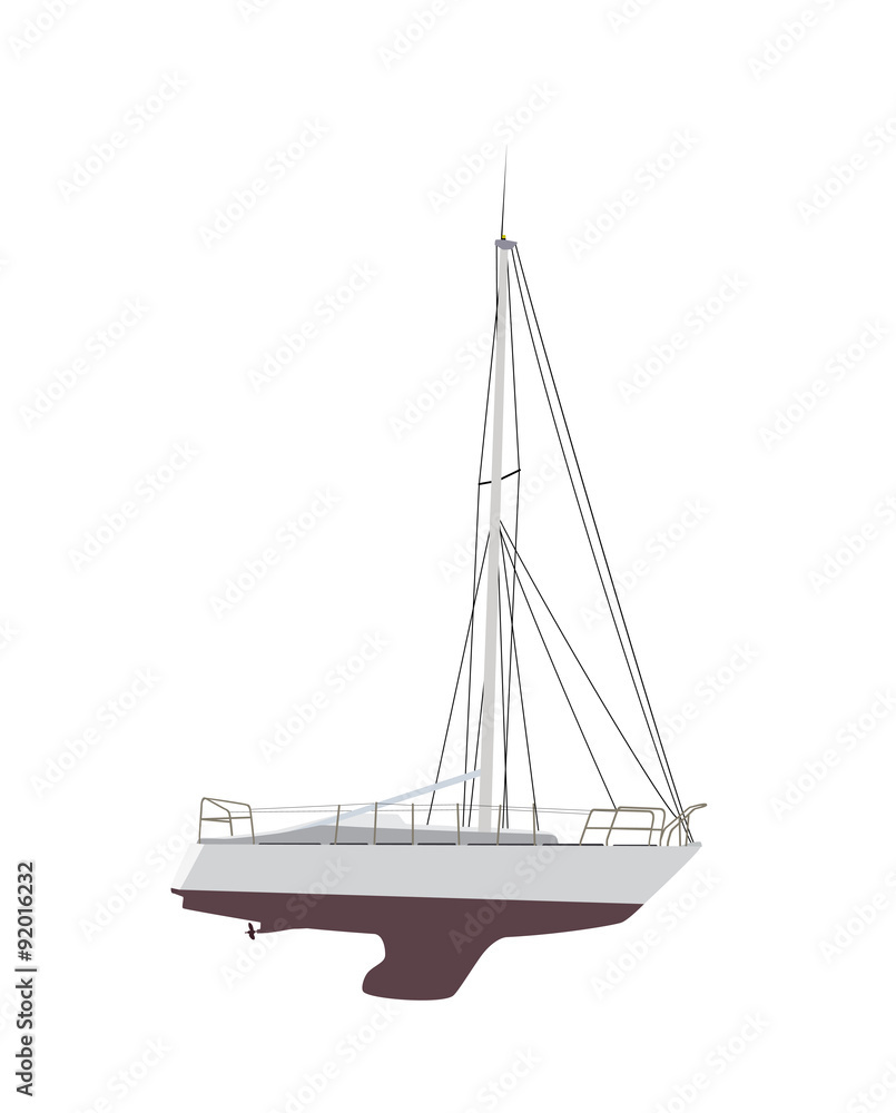 Water Boat, Sailboat. Vector Illustration.