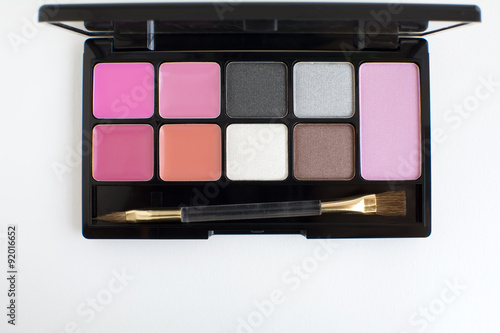 top view of pink and brown tone make up palette