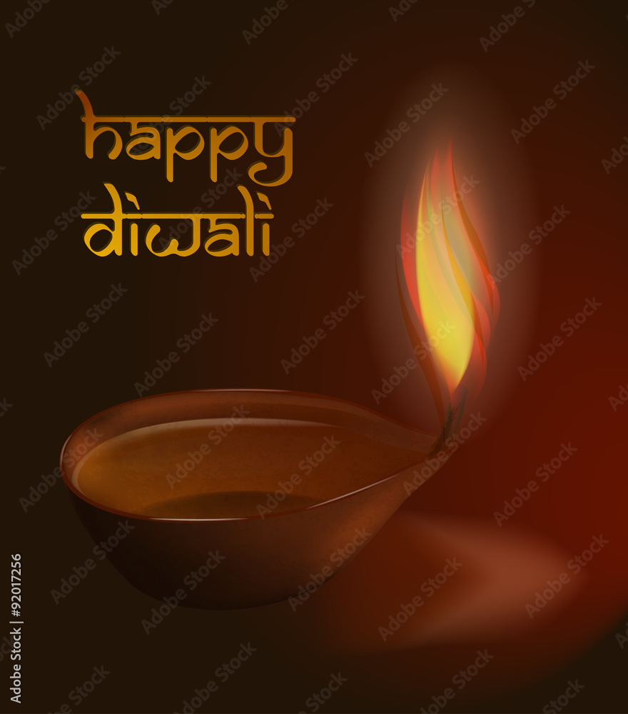 Burning diya on Diwali Holiday background vector illustration wi - obrazy, fototapety, plakaty 