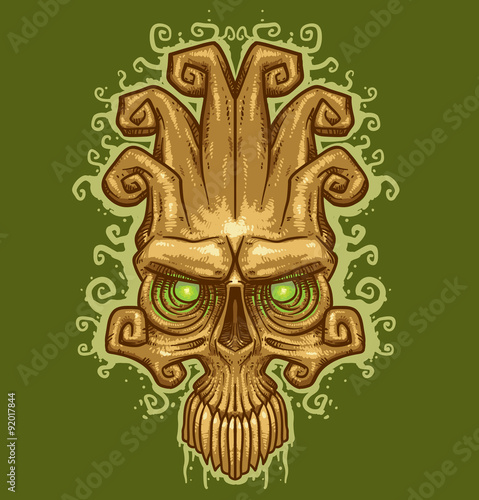 Vector image of skull like a tattoo on a green background.