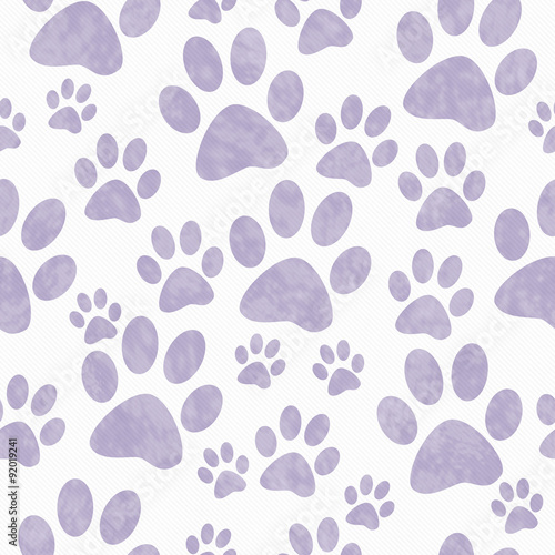 Purple and White Dog Paw Prints Tile Pattern Repeat Background