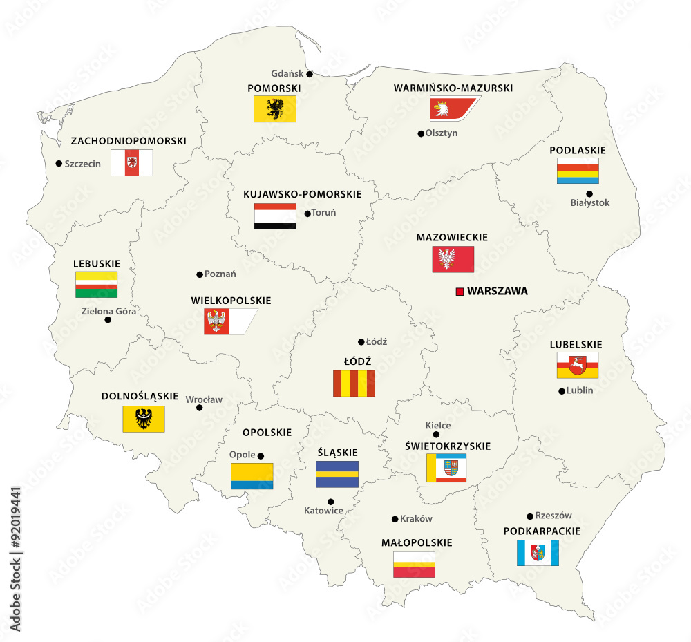 Fototapeta premium Poland administrative map with flags