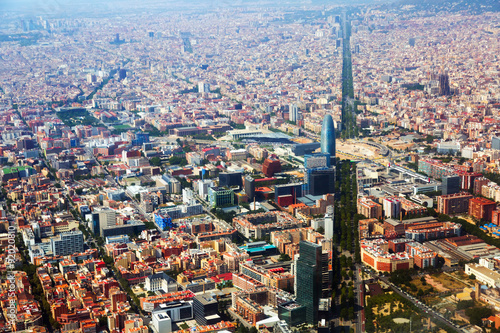 Photography Aerial view of Barcelona with Avenue Diagonal