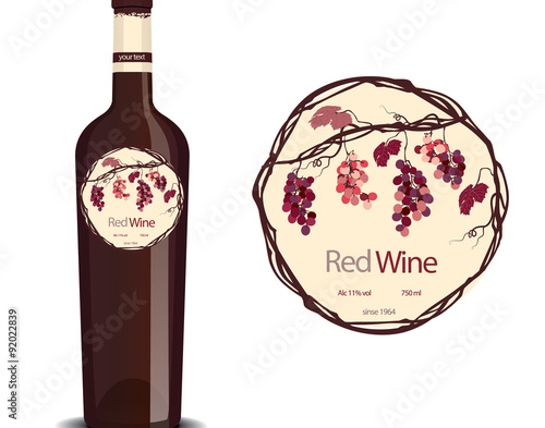 label for red wine and a sample placed on the bottle