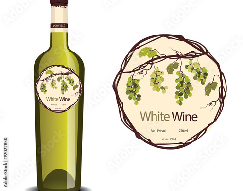 label for white wine and a sample placed on the bottle