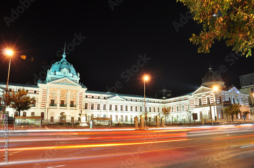 Bucharest, Romania – October 27, 2012 – Night traffic on Bratianu Boulevard in Bucharest, Romania.