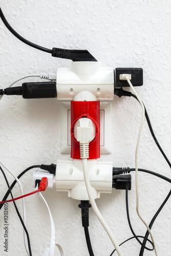 Multiple electrical plugs in wall outlet