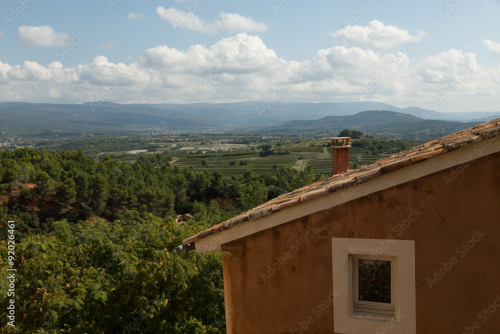 view from the ocre-red medieval village of Roussillon, France view from the ocre-red medieval village of Roussillon, France