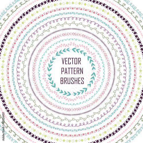 Set of handdrawn vector pattern brushes. Frames, borders with ornamental strokes and corner elements. 