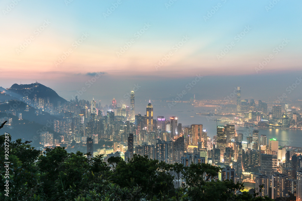 Naklejka premium Panoramę Hongkongu