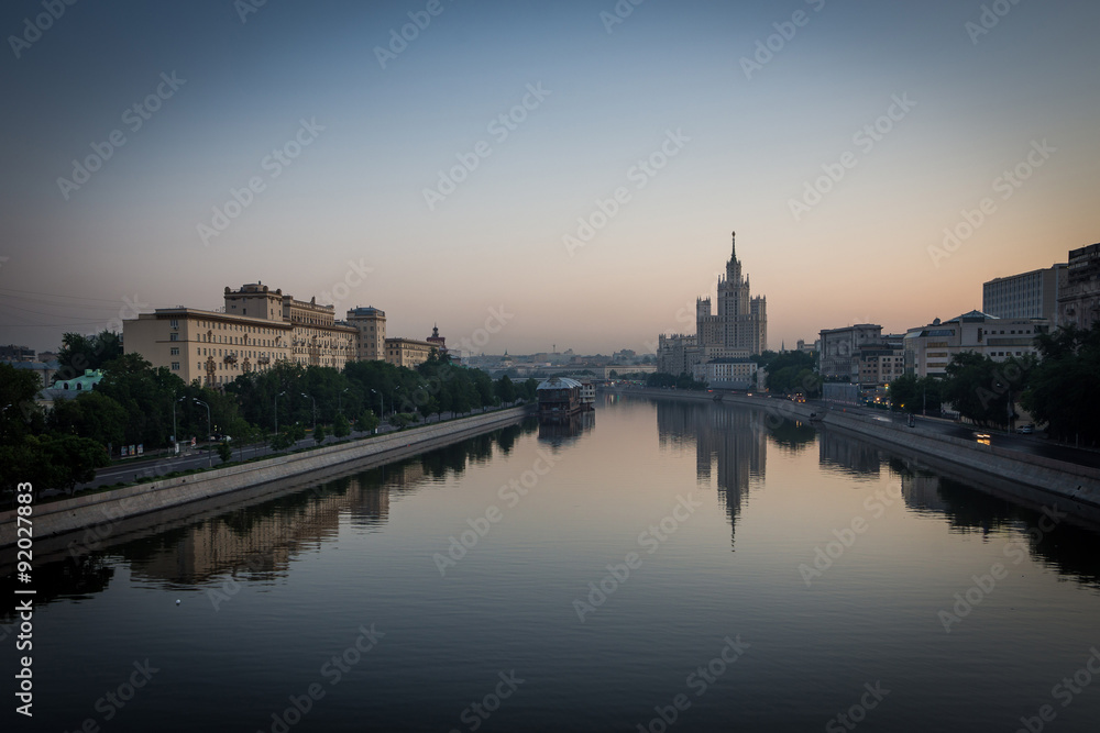 Moscow skyscraper at the dawn of spring, Russia