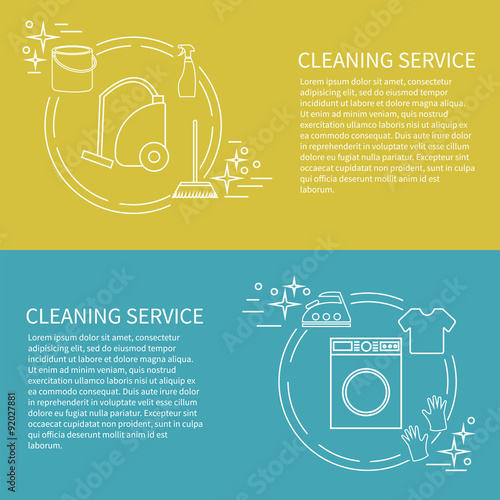 Two flyers, card with clening service icon. Vector template with