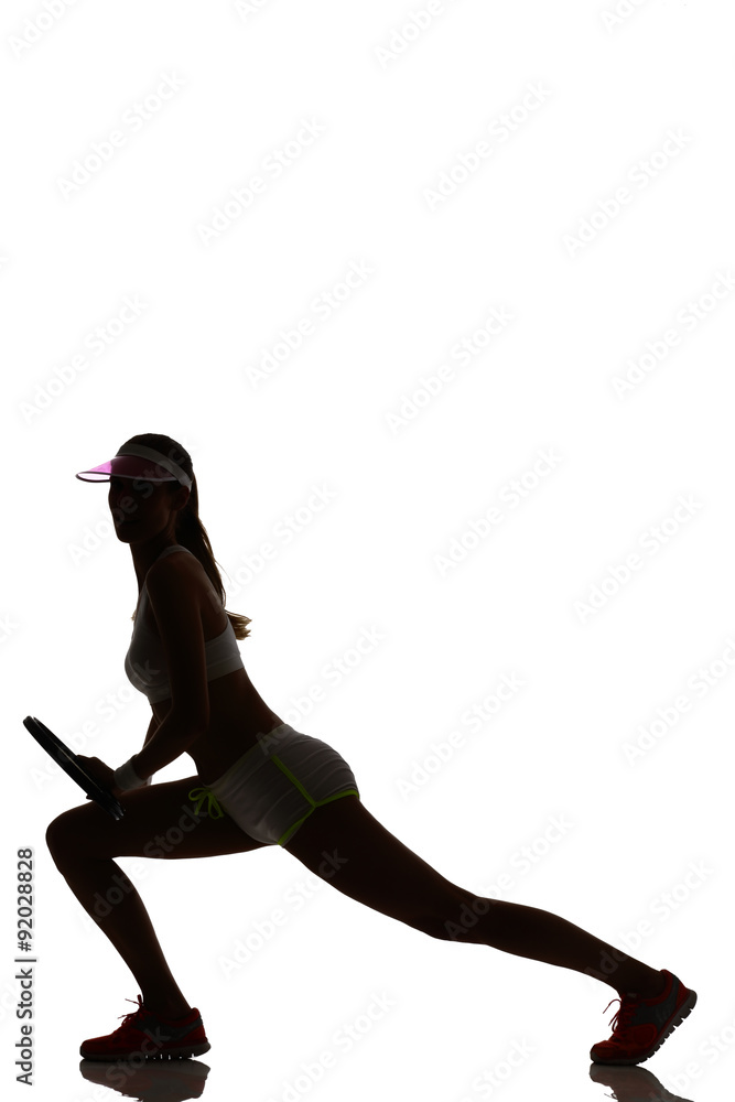 one woman tennis player in studio silhouette isolated one woman tennis player in studio silhouette isolated
