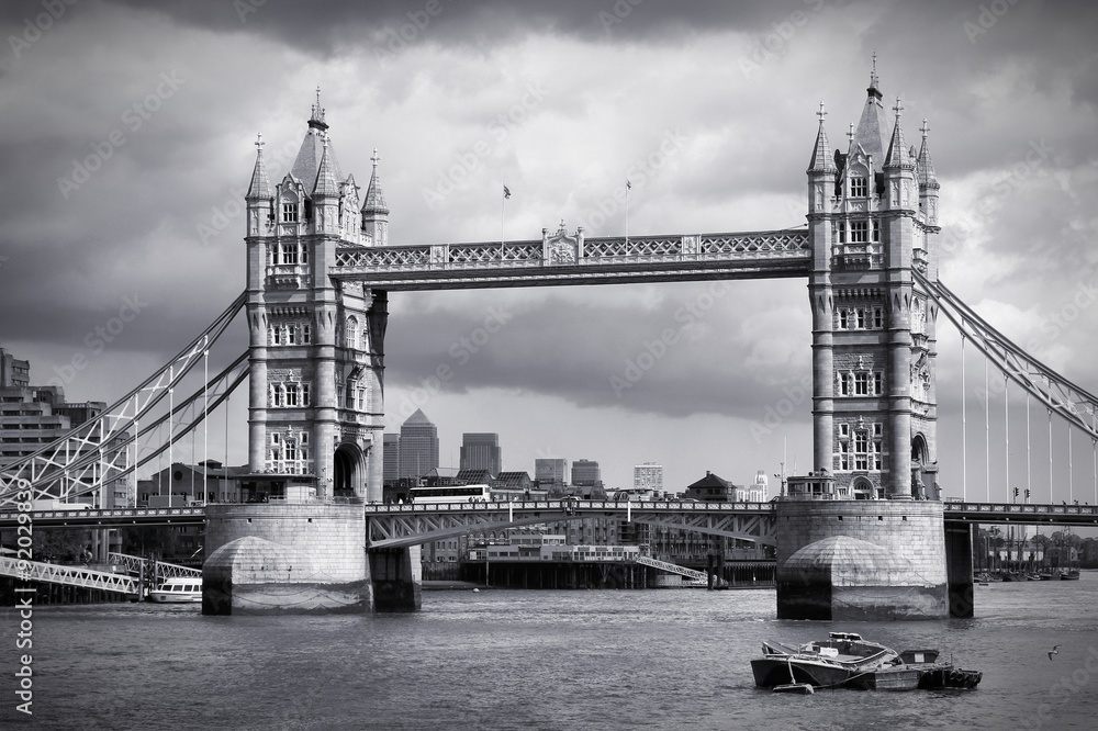 Tower Bridge in London, black white photo