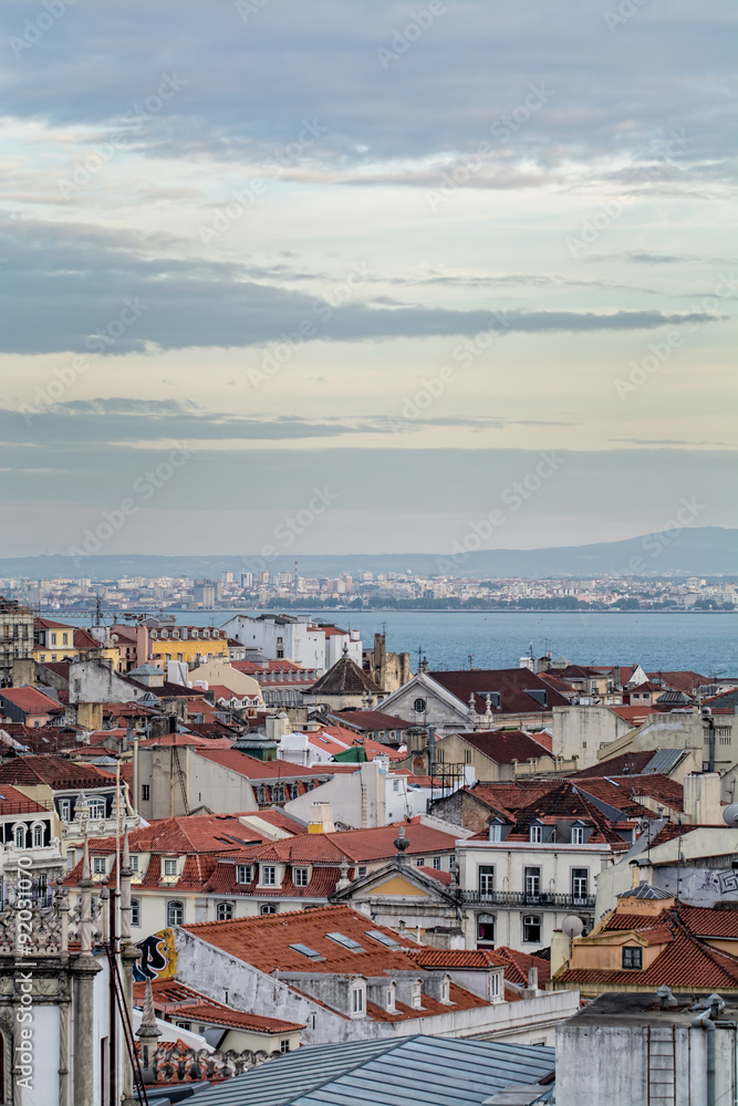 view of lisbon tejo river and rooftops