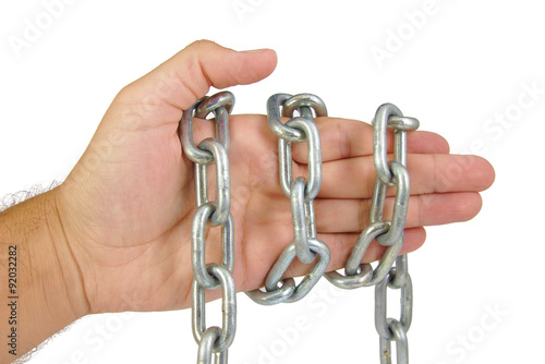 Hands in chain isolated on white background