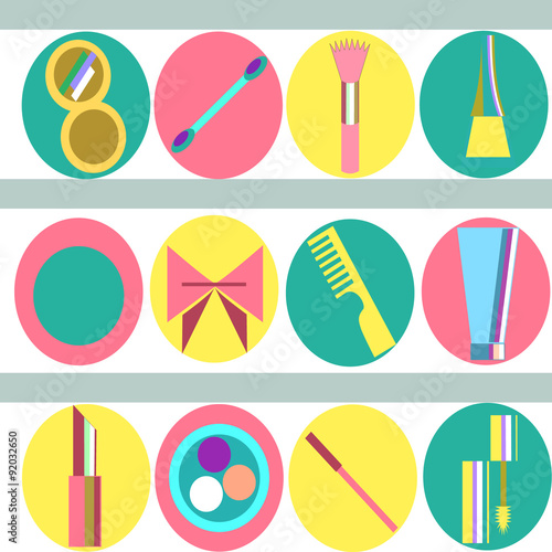 Set of beauty and make-up - related objects in vivid colors