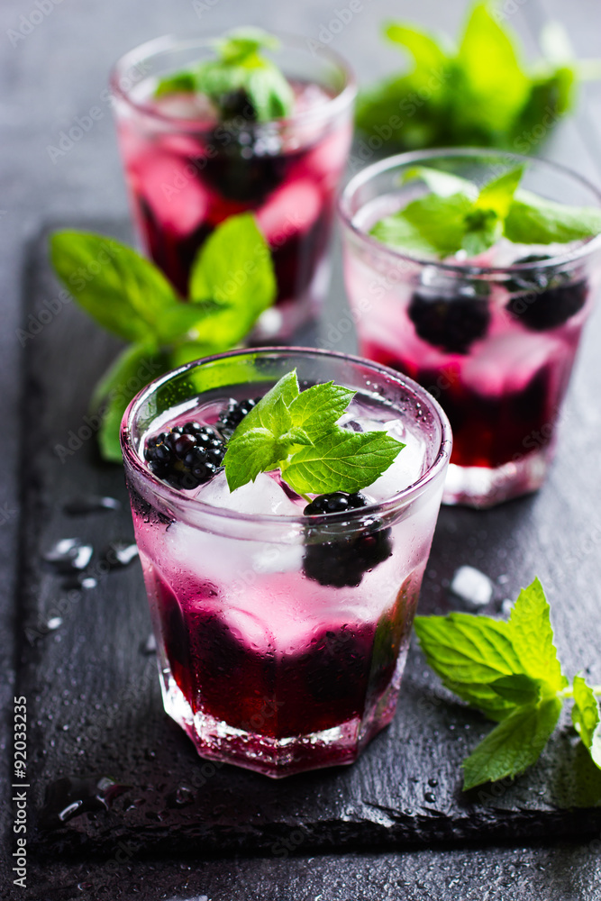 refreshing cocktail with blueberry, ice and mint, refreshing cocktail with blueberry, ice and mint,