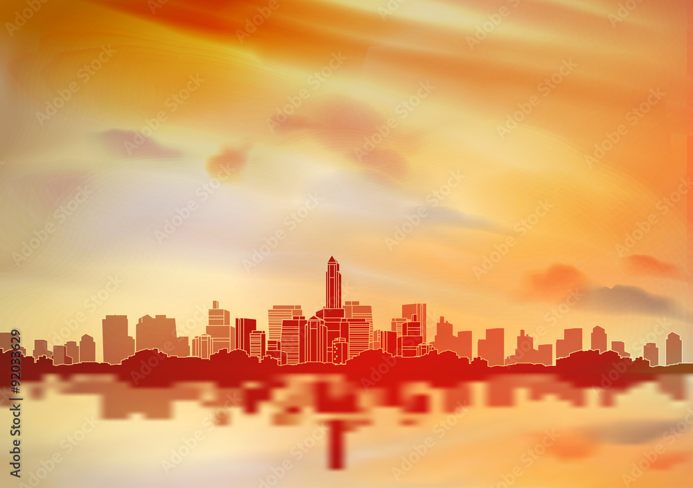 City Skyline with Reflections Background - Vector Illustration