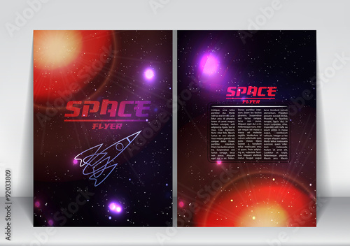 Abstract Flyer Brochure Design Template Of Space with Retro Spaceship - Vector Illustration