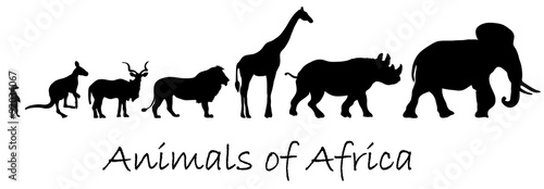 Canvas Print Silhouettes of animals of Africa: meerkat, kangaroo, kudu antelope, lion, giraff