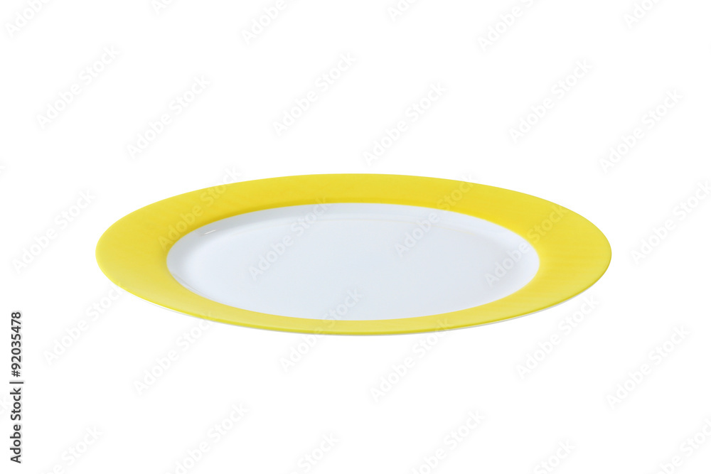 White dinner plate with yellow rim White dinner plate with yellow rim