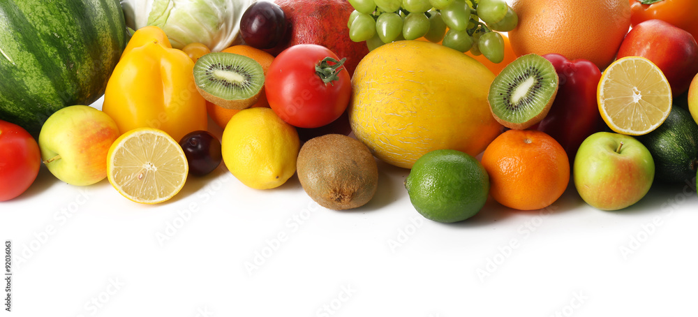 Fresh vegetables and fruits isolated on white Fresh vegetables and fruits isolated on white