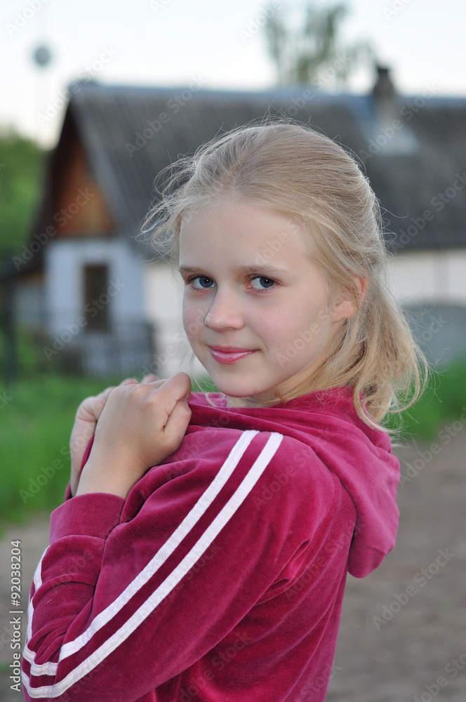 Portrait of young girl in sporty jacket Portrait of young girl in sporty jacket