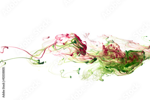 Red and green ink in water
