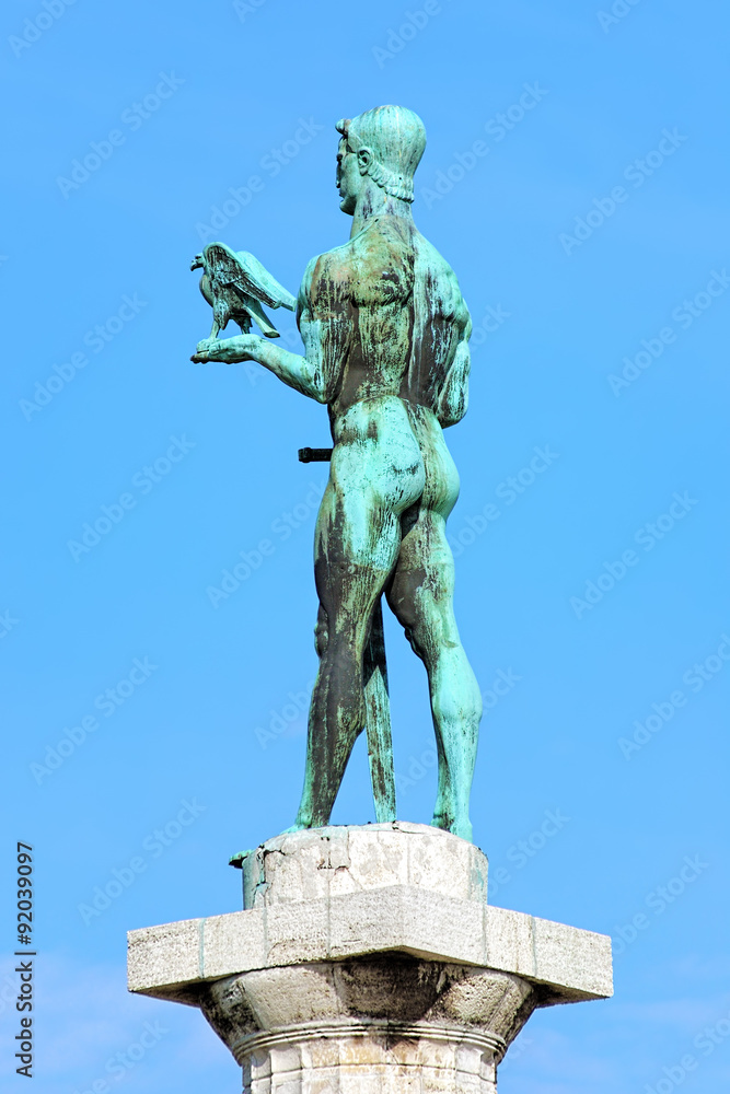 Statue of Pobednik (Victor) in the Kalemegdan fortress of Belgrade, Serbia