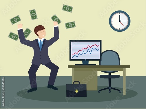 Successful businessmen with big money. Vector illustration.