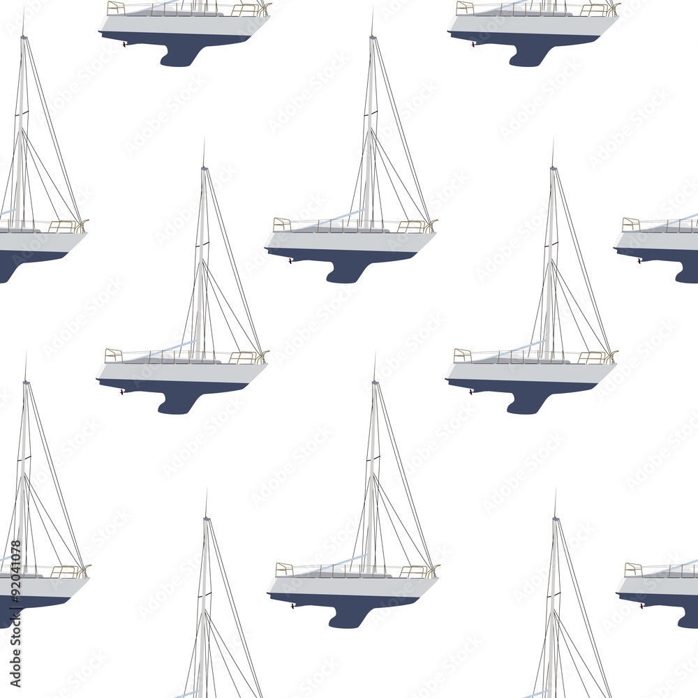 Fototapeta premium Water Boat, Sailboat Seamless Pattern Background. Vector Illustr