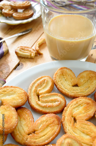 Palmeras - sweet puff pastry. Heart shaped cookies with sugar