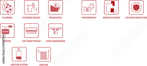 Design icons: interior design, photography, construction, graphic design