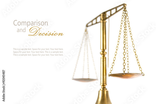  scales of justice isolated on a white, concept comparison decis photo