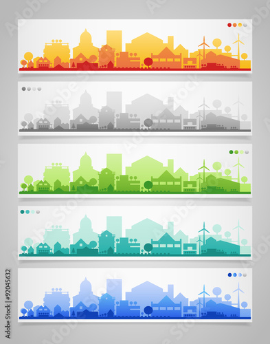 Small town and village silhouettes. Multicolored collection