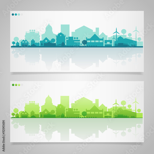 Small town and village silhouettes. Multicolored collection