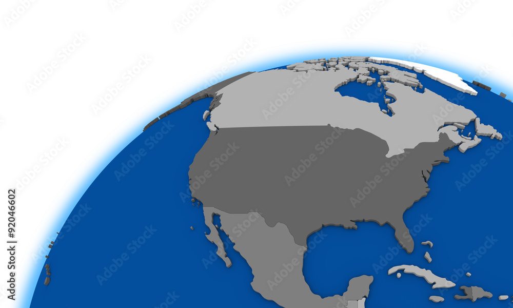 north America on globe political map