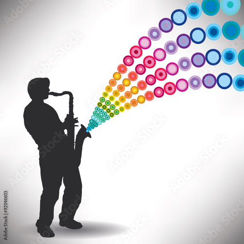 A sax player, playing a colorful tune