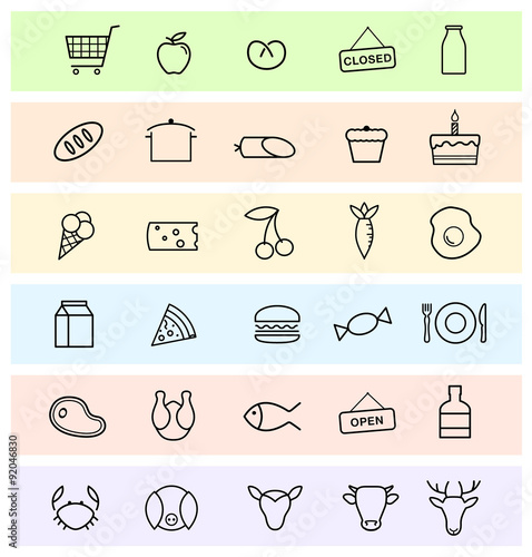 Set of grocery icons.