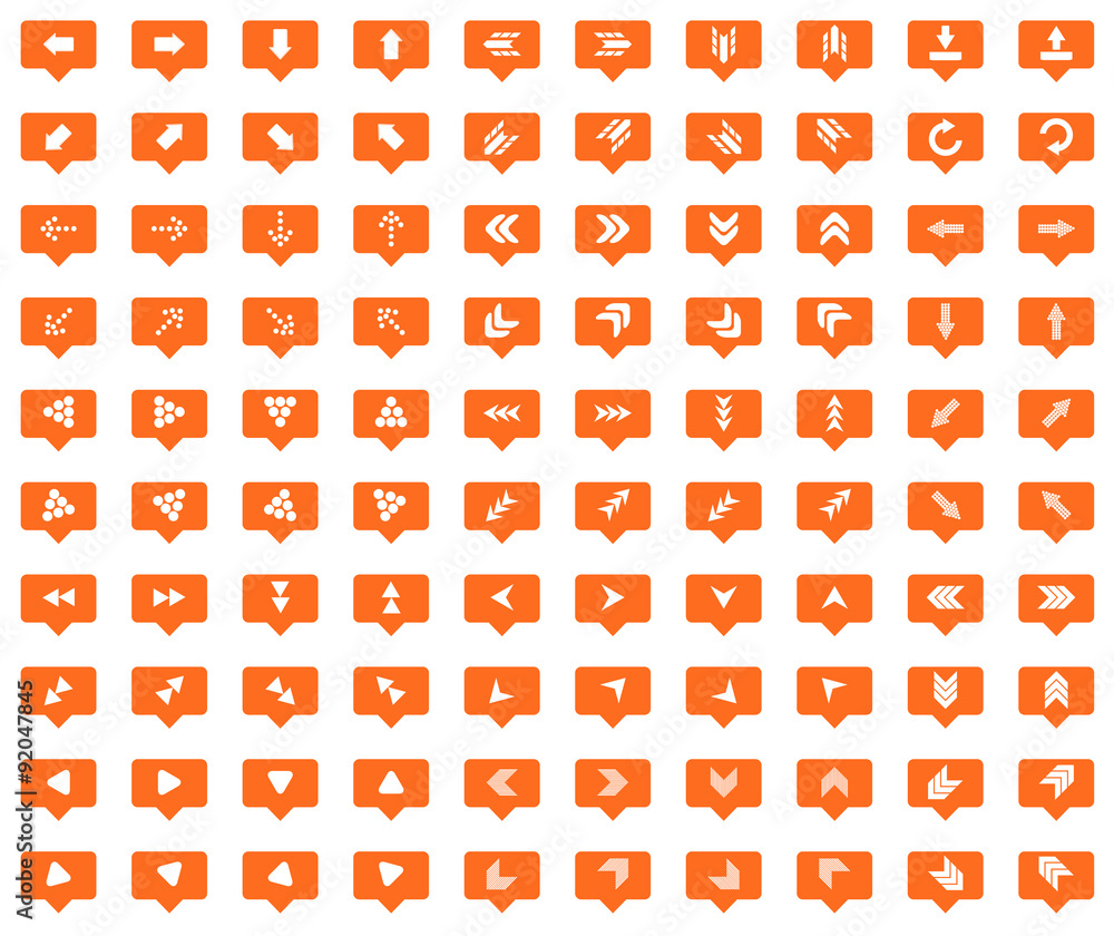 Arrow orange message icons set Arrow orange message icons set