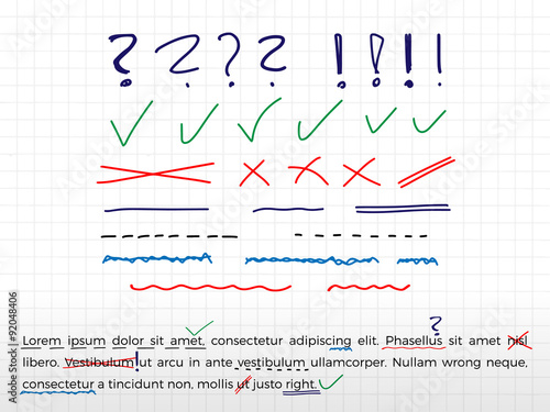Text correction elements. Hand drawn. Vector.